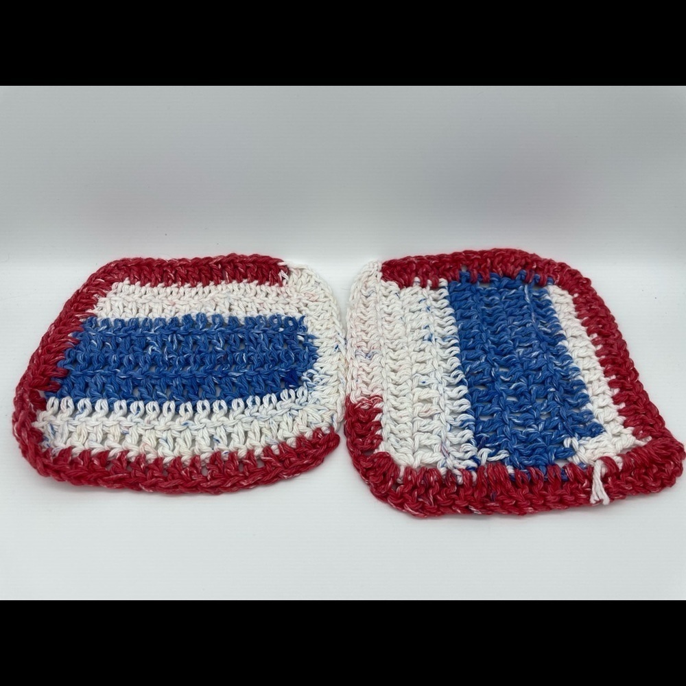 set of 2 Handmade Crochet Hot Pad Trivet Potholder red white blue, Patriotic new